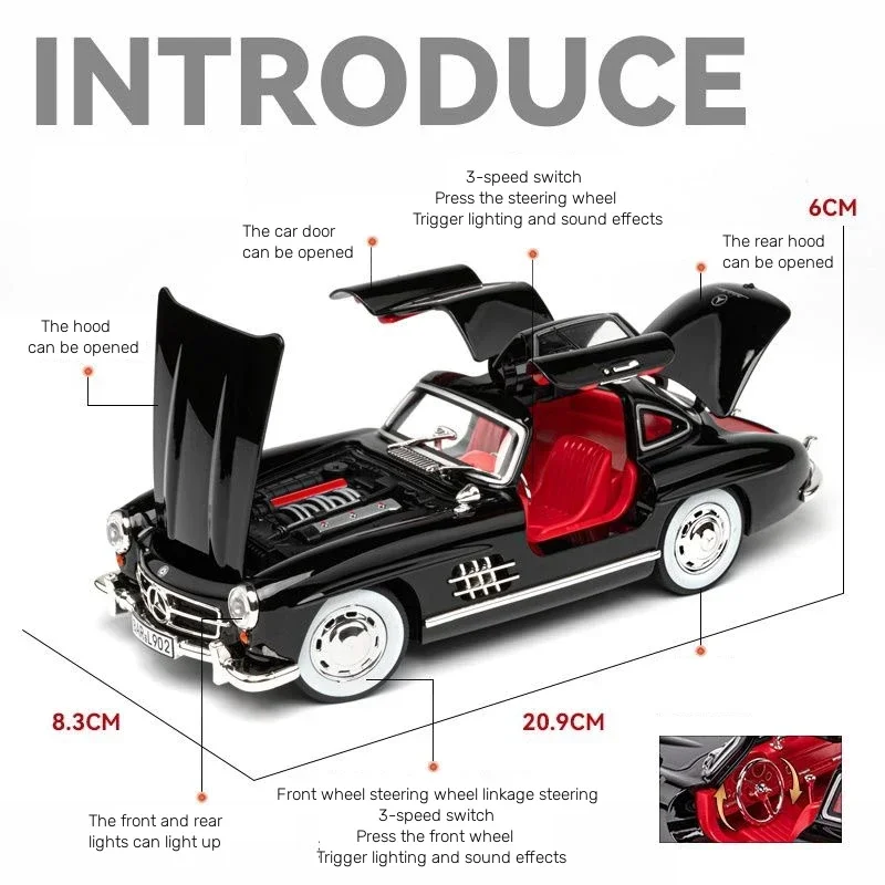 1:24 Scale Car Model Mercedes Benz 300SL Alloy car Model
