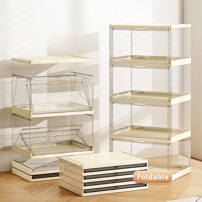 

One-piece Installation-free 6-layer Folding Shoe Box Four-sided High-permeability Side-opening Shoe Cabinet Shoe Display Cabinet