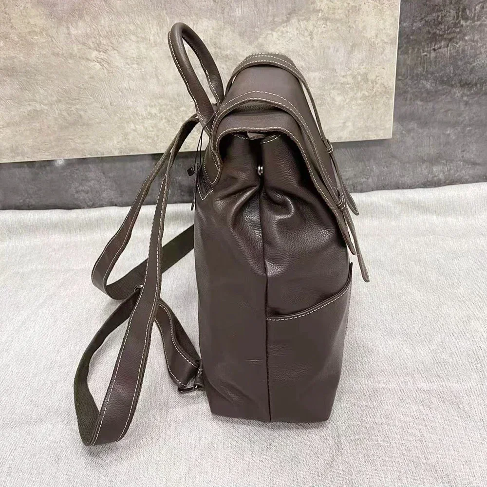 Natural Real Cow Leather Women Backpacks Crazy Horse Leather Schoolbag Daily 12.9 Inch Laptop Backpack Top Quality Handcraft Bag 4