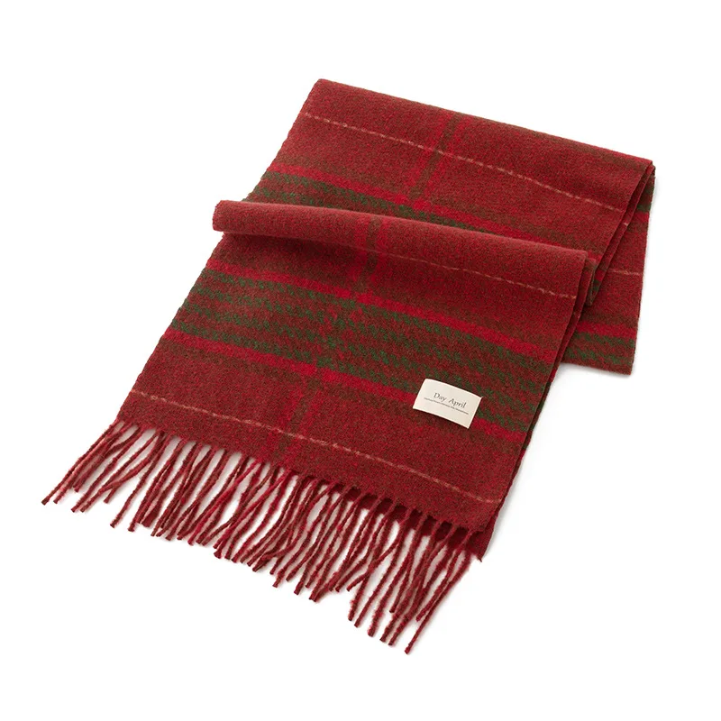 Autumn and Winter Christmas Plaid Scarf for Women Warm Imitation Cashmere Tassel Womens Christmas Scarf Shawl