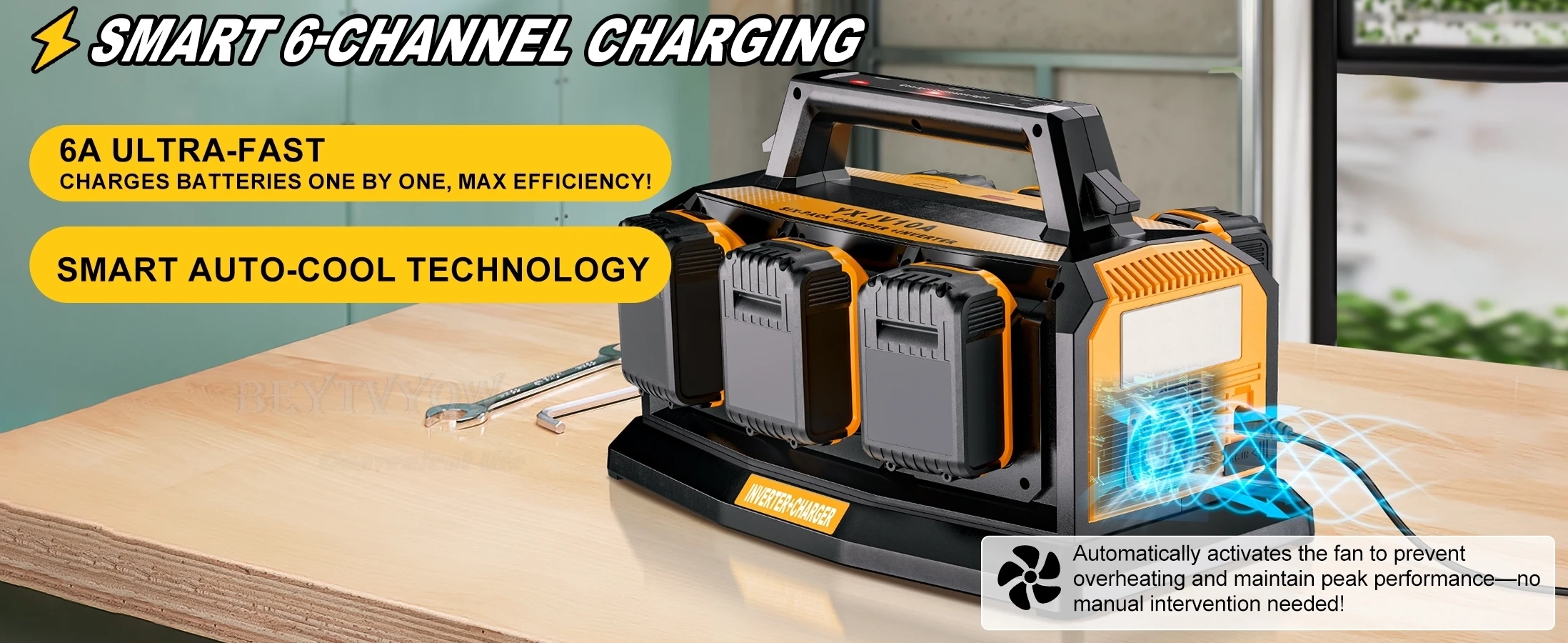1200W Power Inverter Battery Charger 2-in-1 for DeWalt Battery 6 Ports Rapid Cha