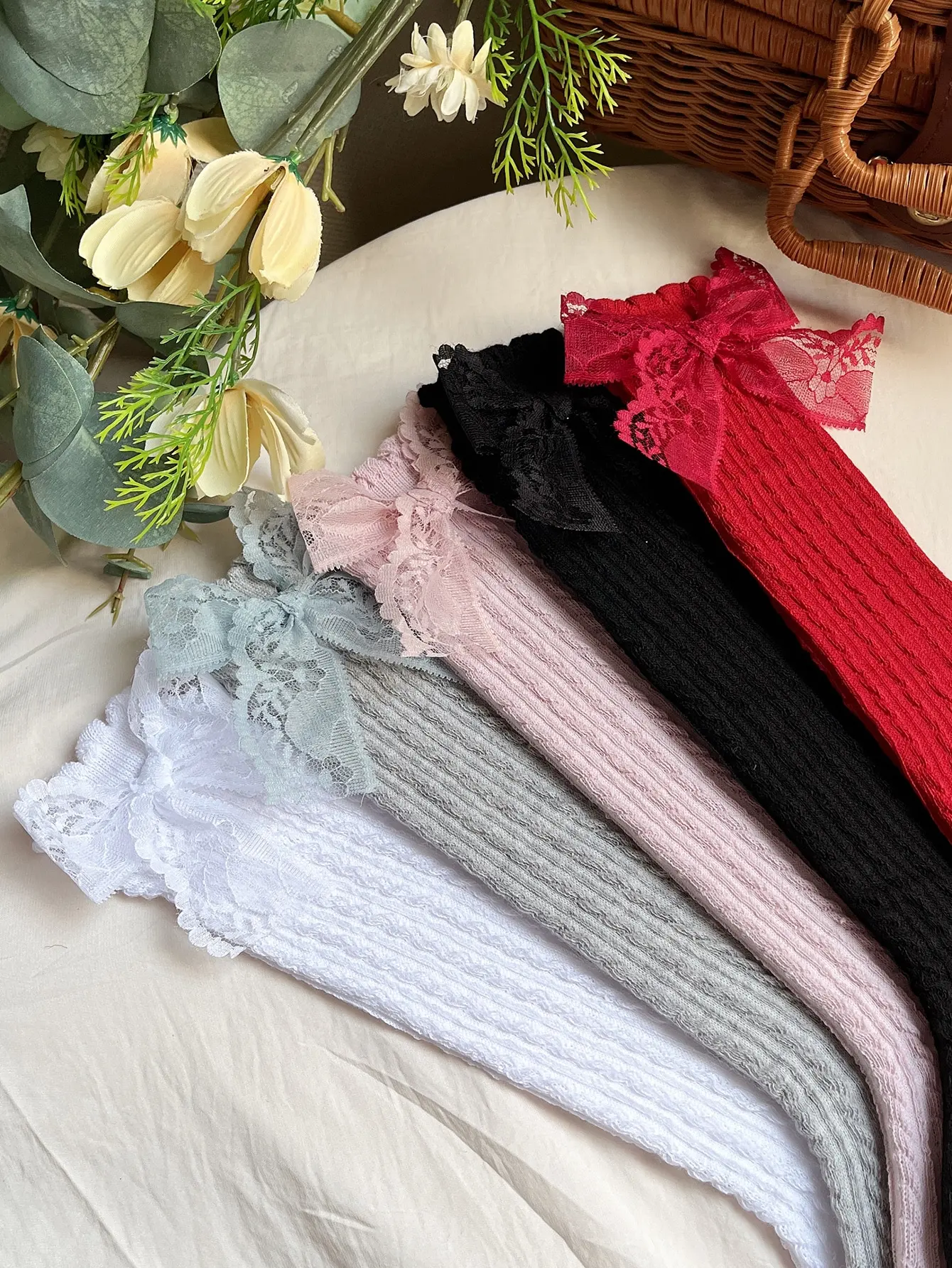 Girls Bow Decor Over The Calf Long Socks 5pairs over the calf socks