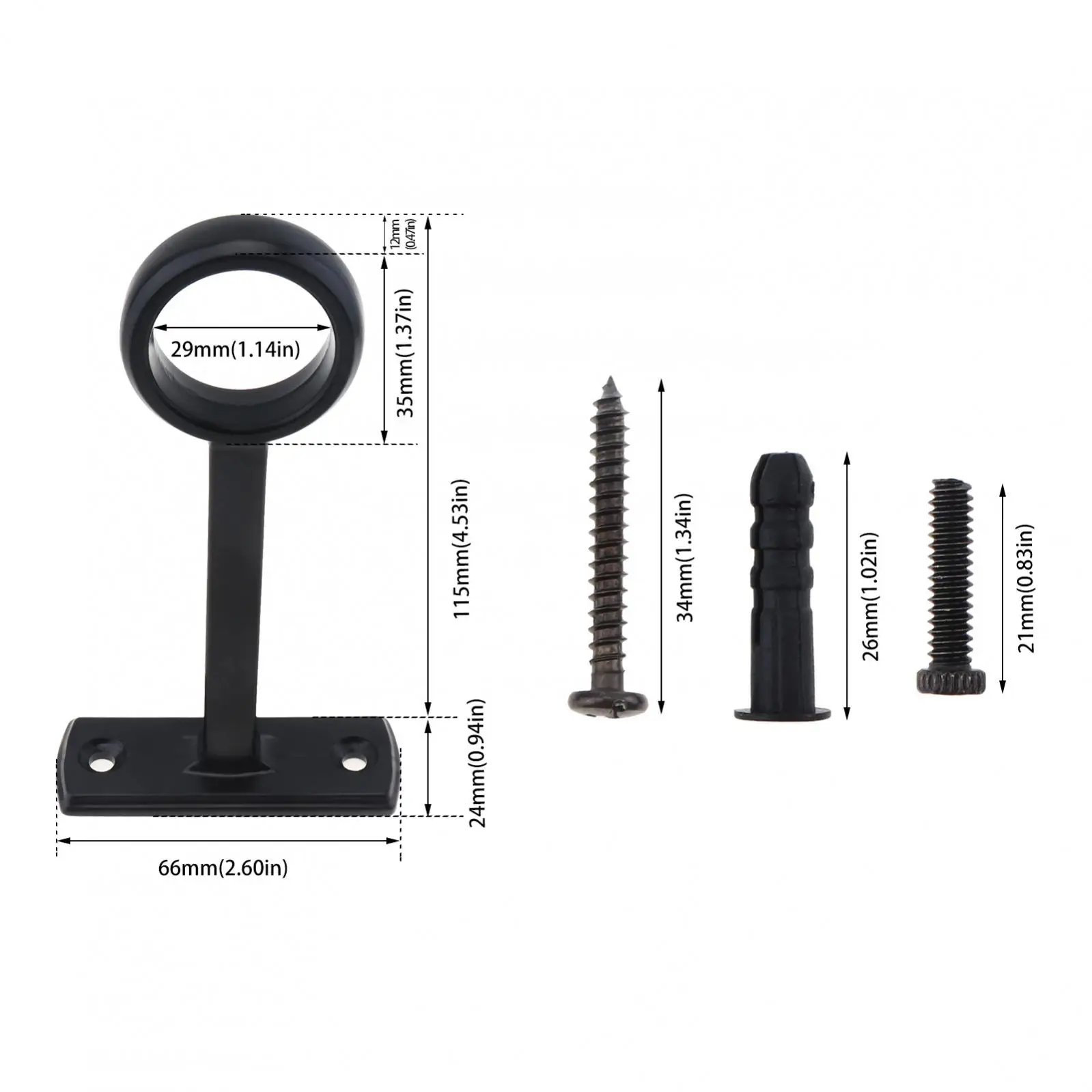 4pcs Heavy Duty Black Aluminum Alloy Single Hole Curtain Rod Bracket for Bedroom Living Room with Adjustable Screws