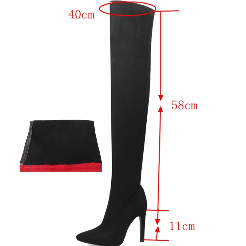 Women's Plus Large Big Size 48 Over The Knee Boots 11cm Stiletto Thin High Heel Sexy Party Boots Botins