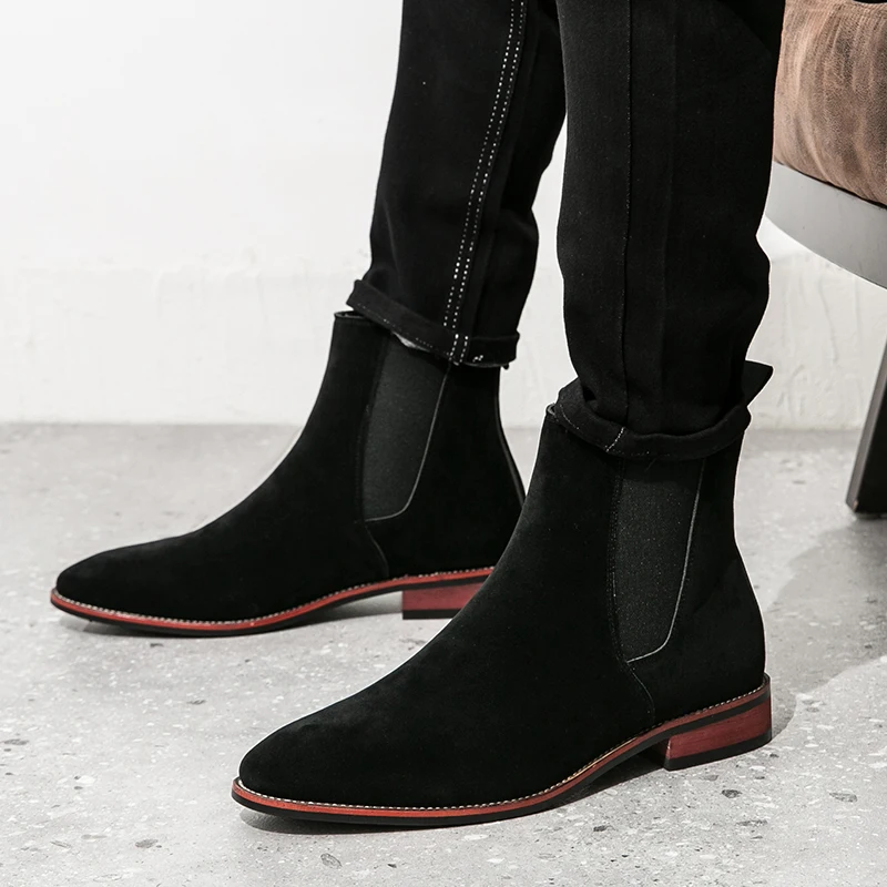 Men Classic Retro Chelsea Boots Pointed Leather Ankle Boots Size 38-46