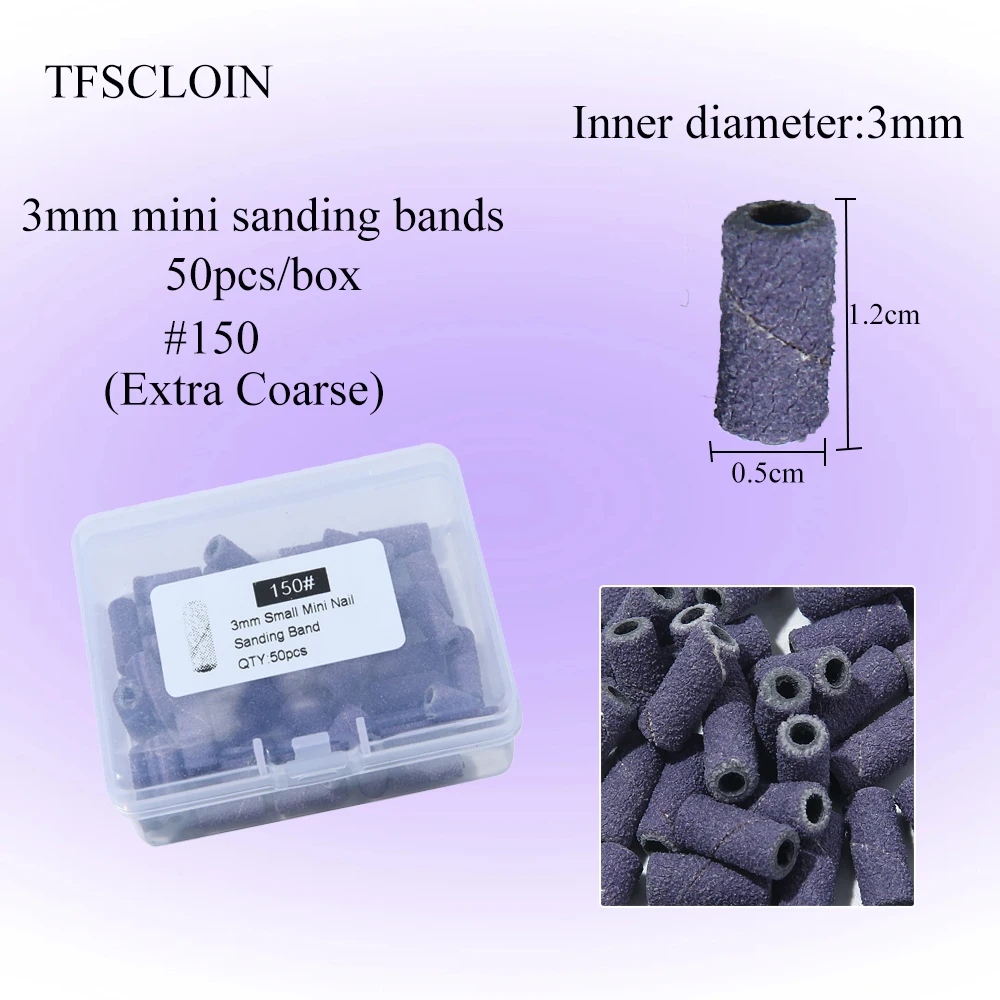 3mm Small Mini Nail Sanding Bands For Nail Drill 150/240/320/400 grit-Black Purple Drill Bits Mandrel For Manicure Pedicure