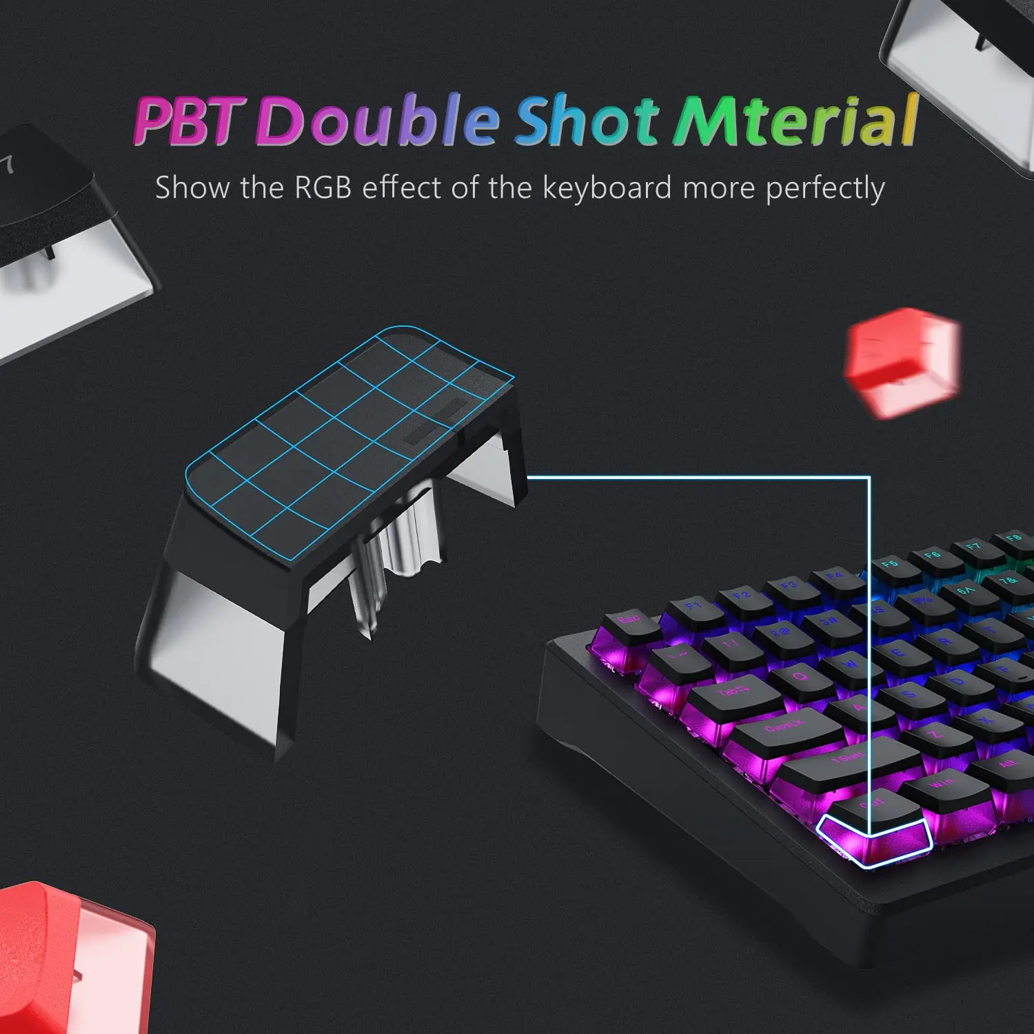 Personalizado Preto Duplo Tiro Pudim Keycaps Perfil Oem Teclado Mecânico de Jogos 165 Chaves 100 75 65 60 - Imagem 6
