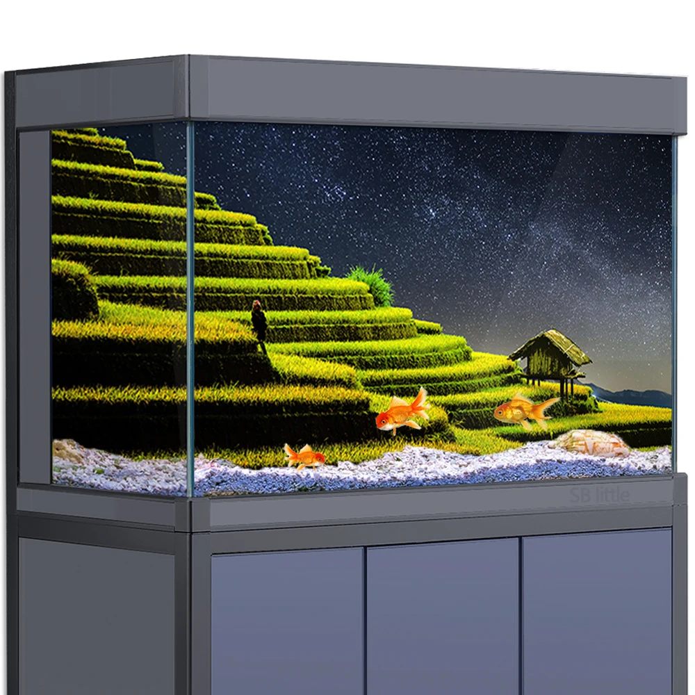 

Aquarium Background Sticker - Rice Terraces Farming Fields Nature HD 3D Poster Decoration - for 5-60 Gallon Fish Tanks