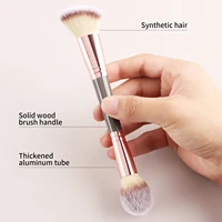 Pinceau de maquillage double embout, pinceau de mélange rond + pinceau à blush angulaire, outil de maquillage à poils doux 5