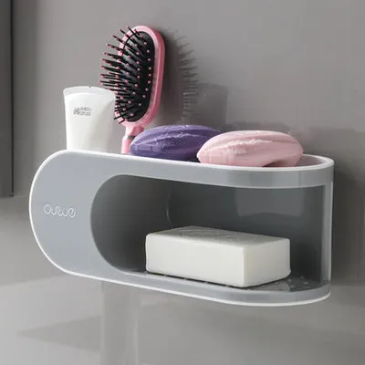 

Double Soap Box Storage Rack No-drilling Creative Drainage Toilet Wall-mounted Bathroom Soap Rack Creative no-hole soap holder