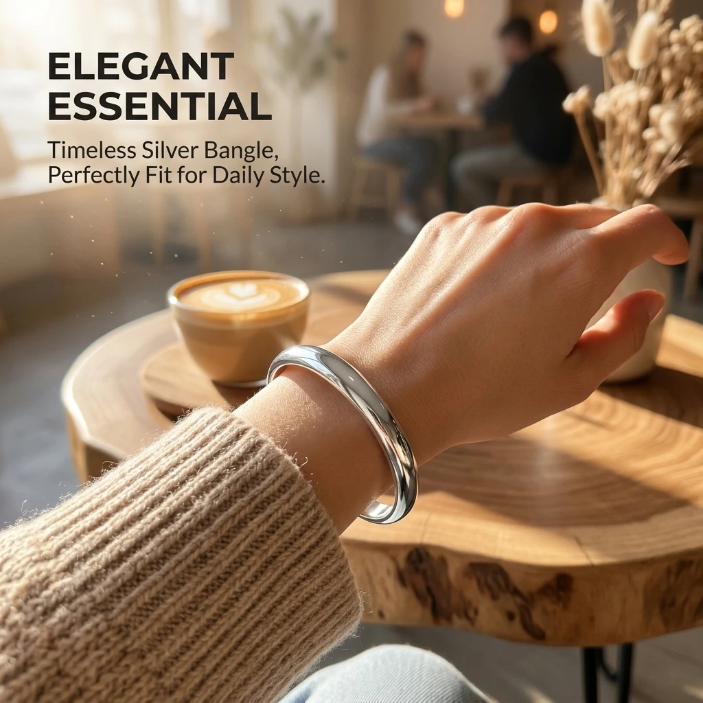 Silver Stainless Steel Round Bangle Bracelet for Women - Stylish Fashion Jewelry Gift