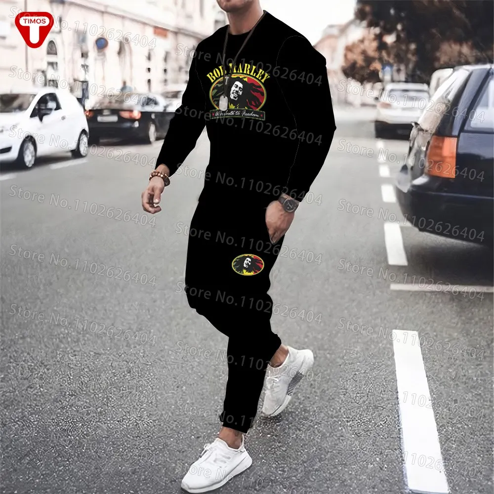 Bob Marley Tracksuit  Men T-shirt Pants Large Casual Trend Women Long Sleeve Set 3D Printed Street Rock Two Piece Suit