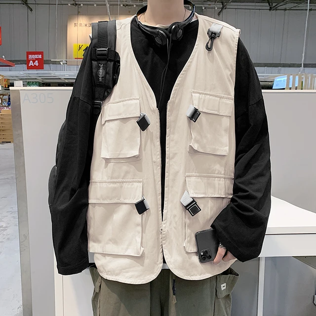 Streetwear Fashion Men Vest Pockets Techwear Cargo Vest Mult Practical  Male's Jackets Sleeveless Trending Lover's Clothing