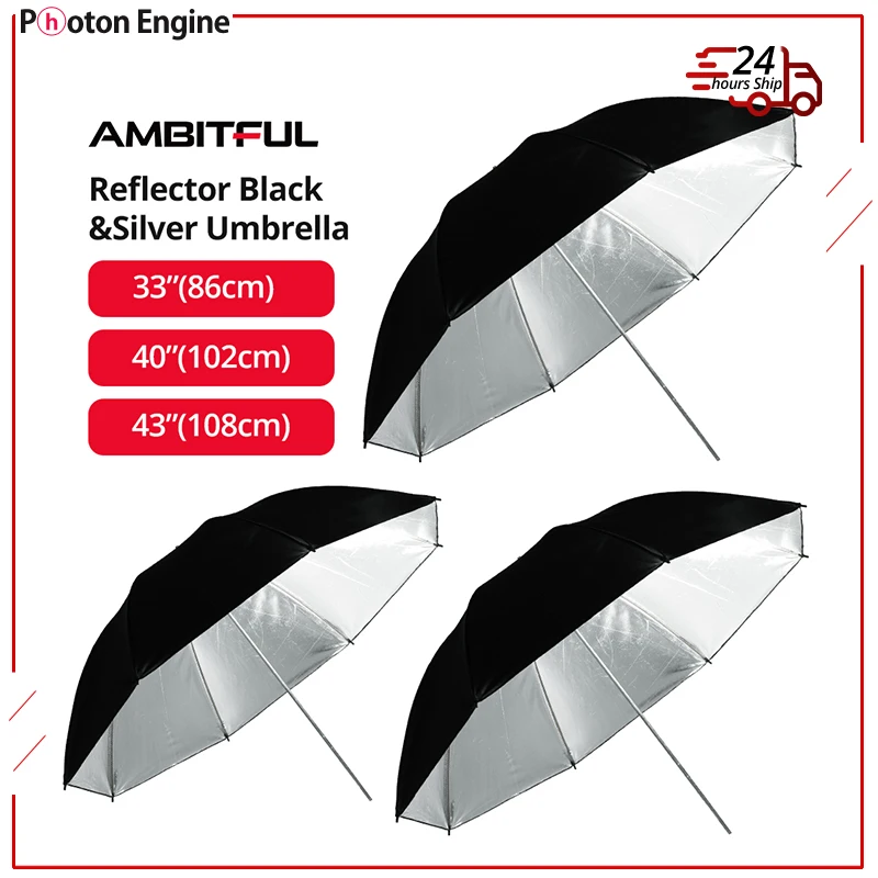 AMBITFUL 사진 스튜디오 플래시 스트로브 조명용 반사판, 우산 블랙 실..