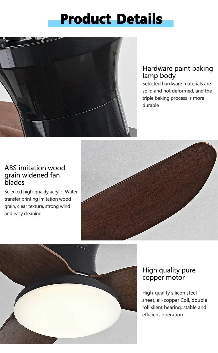 Description Picture 5 of itemModern Black White Floor DC Motor Ceiling Fans with Remote Control Simple Ceiling Fan with Light Home Fan110V220V Electronic Fan