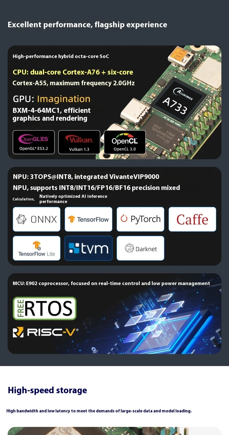 Radxa Cubie A7Z board with Allwinner octa-core CPU, dual-screen display, and int
