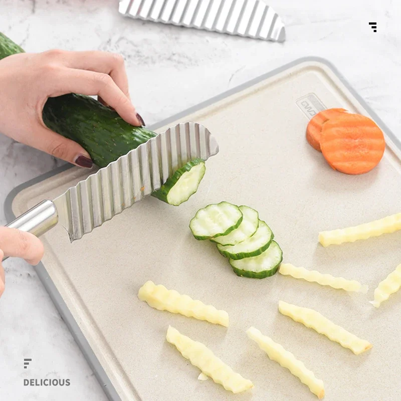 Stainless Steel Crinkle Wavy Slicer Knife Fruit Vegetable Potato Chip Slicer Potato Cutter Chopper French Fry Maker Tools