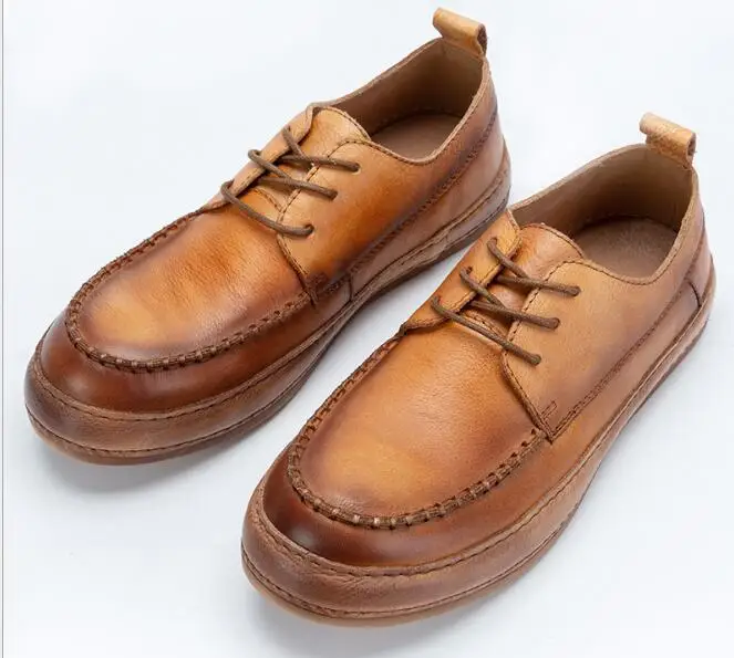 

New Style Handmade coffee Casual shoes for men Round toe short Shoes Lace up Sports Shoes