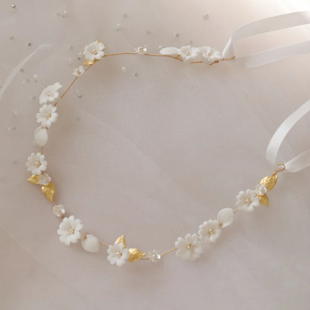 SLBRIDAL 핸드메이드 라인스톤 도자기 꽃잎 크리스탈 진주 브라이덜 헤드..