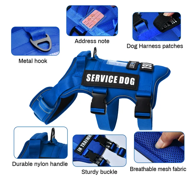Service Dog Vest No Pull Dog Harness with 4 Dog Patches, Reflective Pet Harness with Durable Soft Padded Handle for Training Med 3