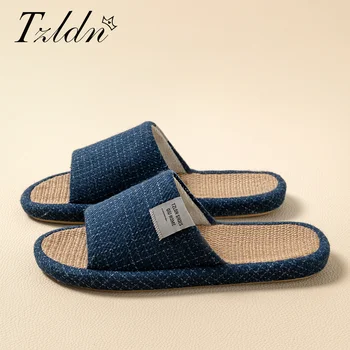 TZLDN Summer Women Home Slippers Linen Summer Lightweight Flat Sandals Breathable Comfortable Non-Slip Slides Indoor Men Slipper 1