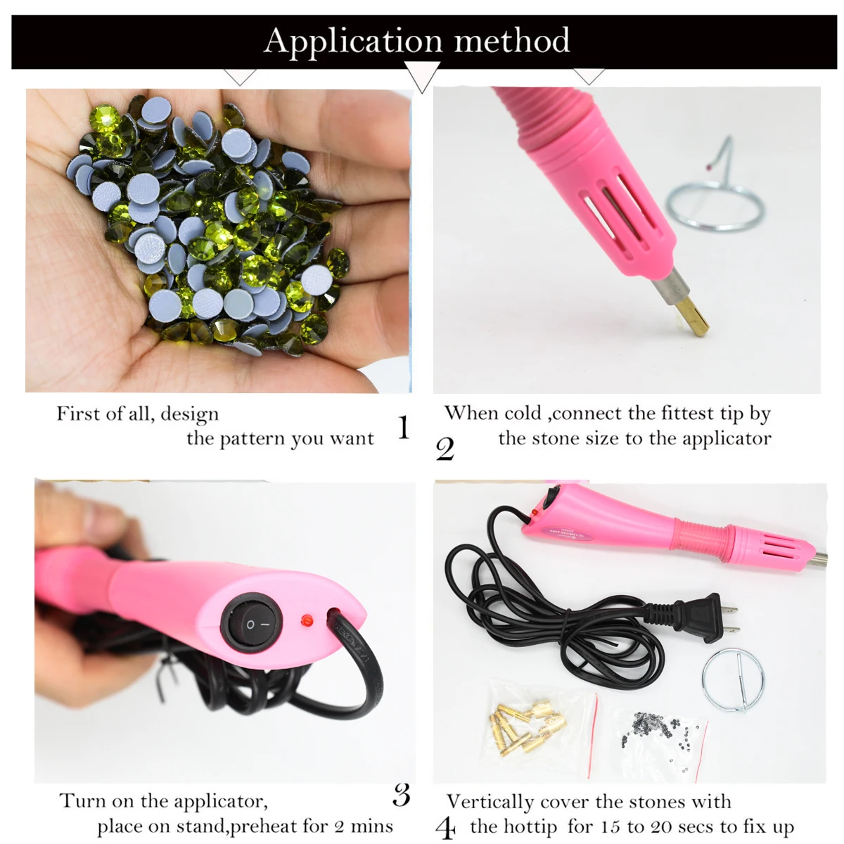 Hotfix Rhinestones Applicator Fast Heated Iron-on Wand Heat-fix Tool Gun Mixed Size