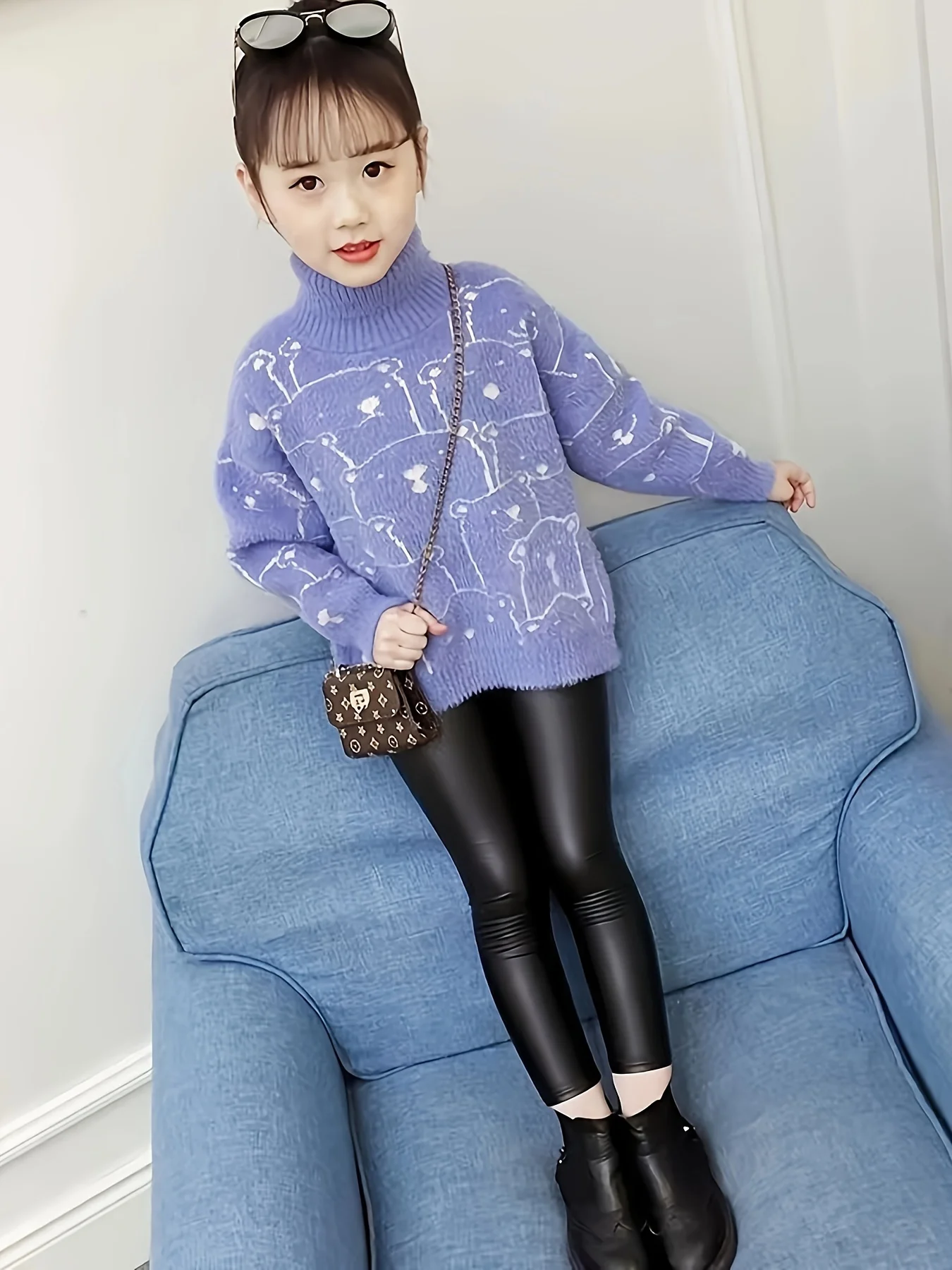 여아용 스웨터 신상 하이넥 밍크 벨벳 한국 스타일 겨울 두꺼운 인조 밍크 퍼 중대형 어린이용 플리스 안감 기본 셔츠