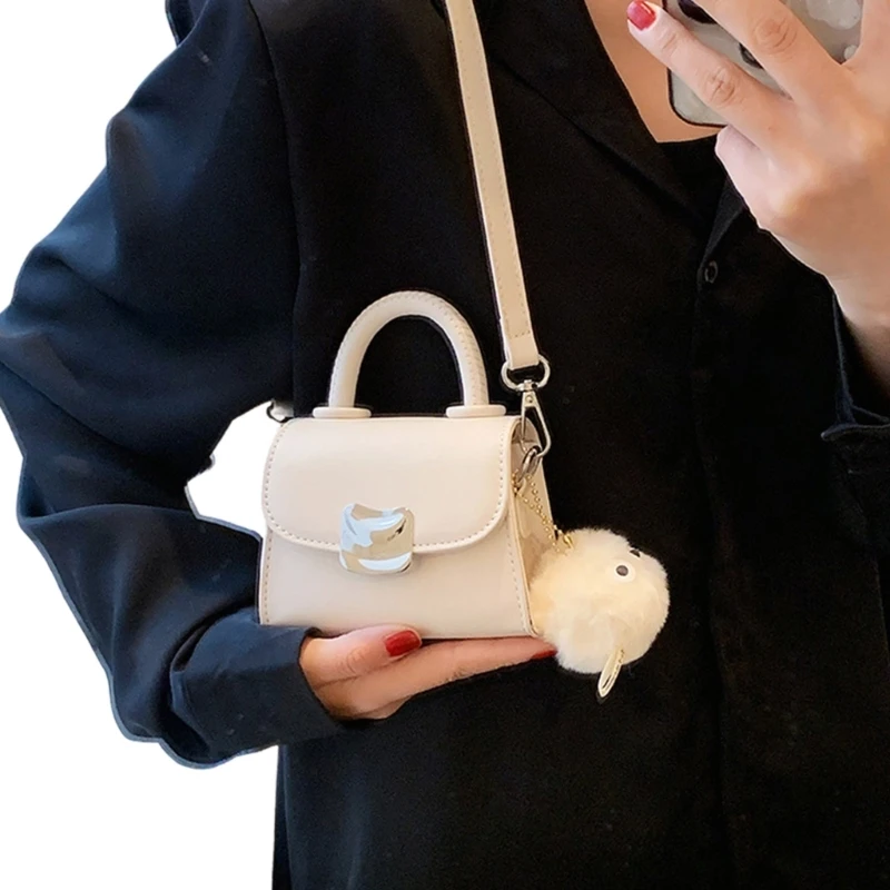 2023 Small Square Bag Shoulder Bag Versatile Leather Bag for Women Girl PU Handbag Crossbody Bag with Plush Ball