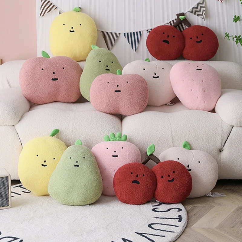 과일 봉제 베개, 박제 감정 얼굴 배, 복숭아, 체리, 레몬, 사과, 딸기, 부드러운 식물 쿠션, 소파 의자 장식 선물