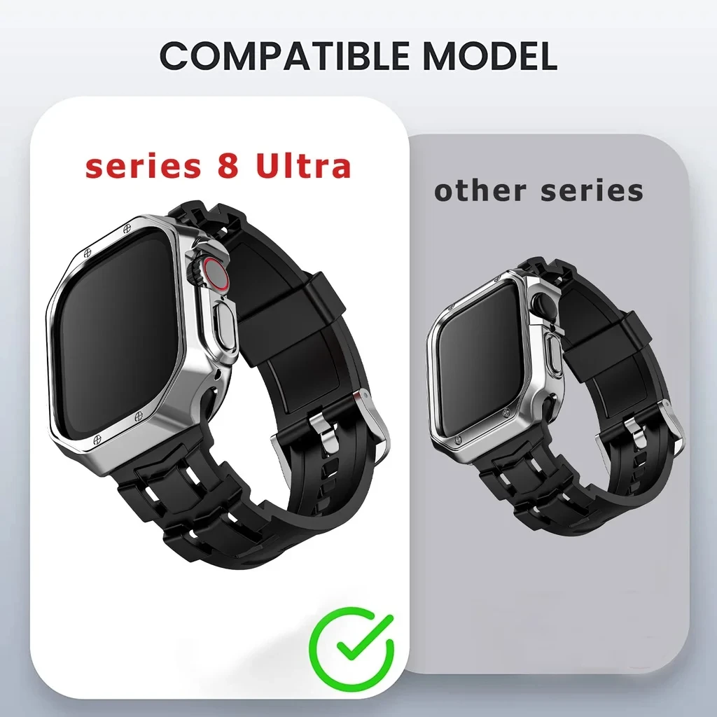 애플 워치용 실리콘 스트랩 및 케이스, 49mm, 45mm, 44mm 밴드, i watch 45mm, Ultra2 시리즈 9 8 7 6 5 4 se 3 2 1 시계 액세서리