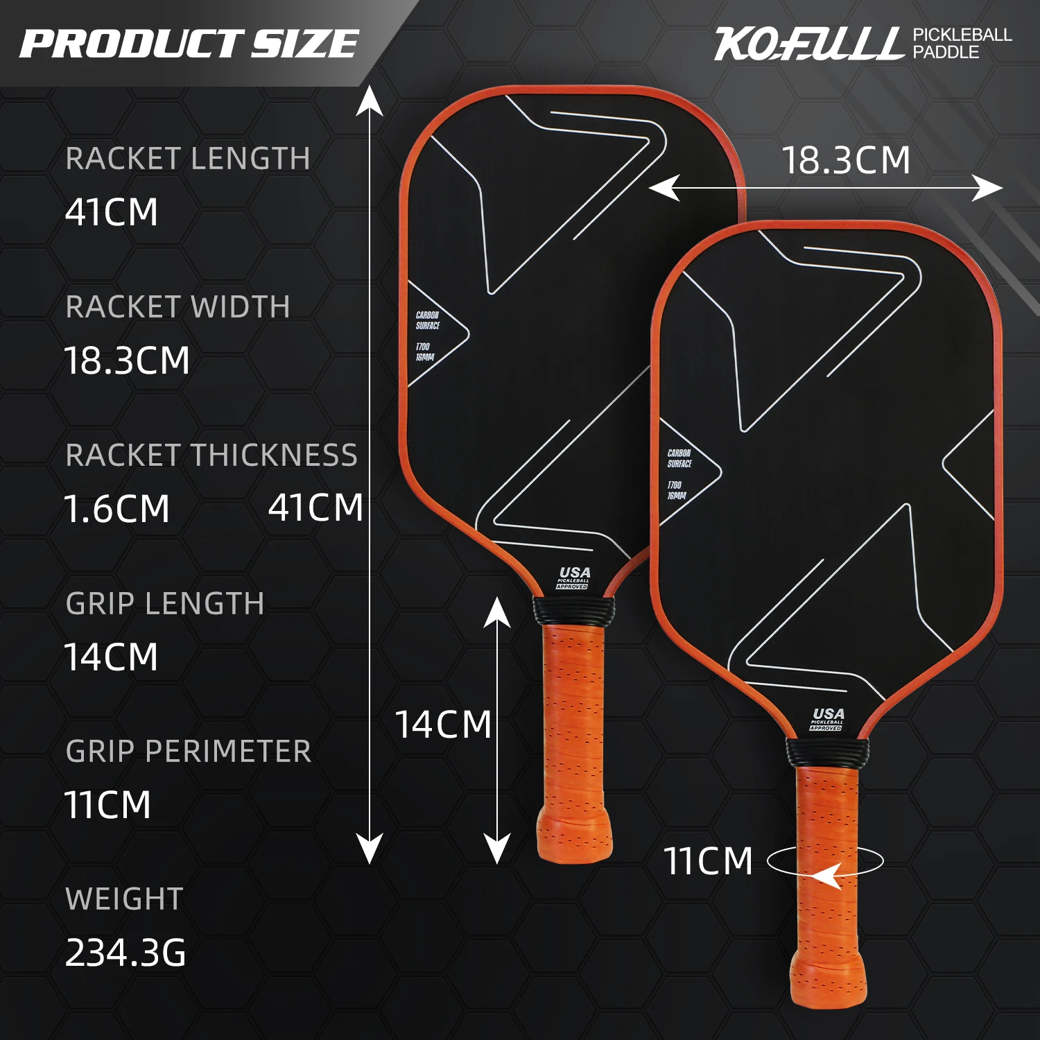 KOFULL Pickleball Paddles T700 Carbon Fiber with PP Honeycomb Core Professional Tournament Hot Press USA Pickleball Approved