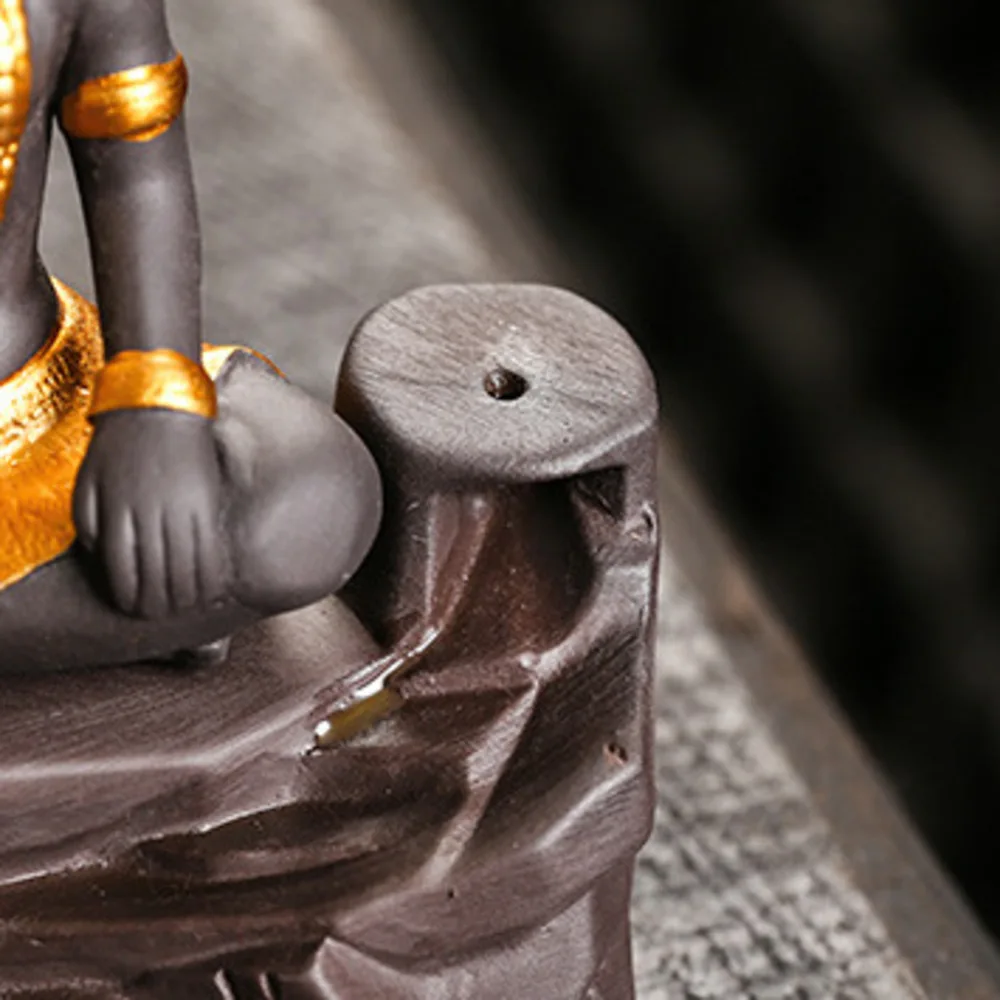 Creative Purple Clay Zen Buddha Backflow Incense Burner Lotus Incense Stick Holder, Aromatherapy Home Decor Censer - No Incense