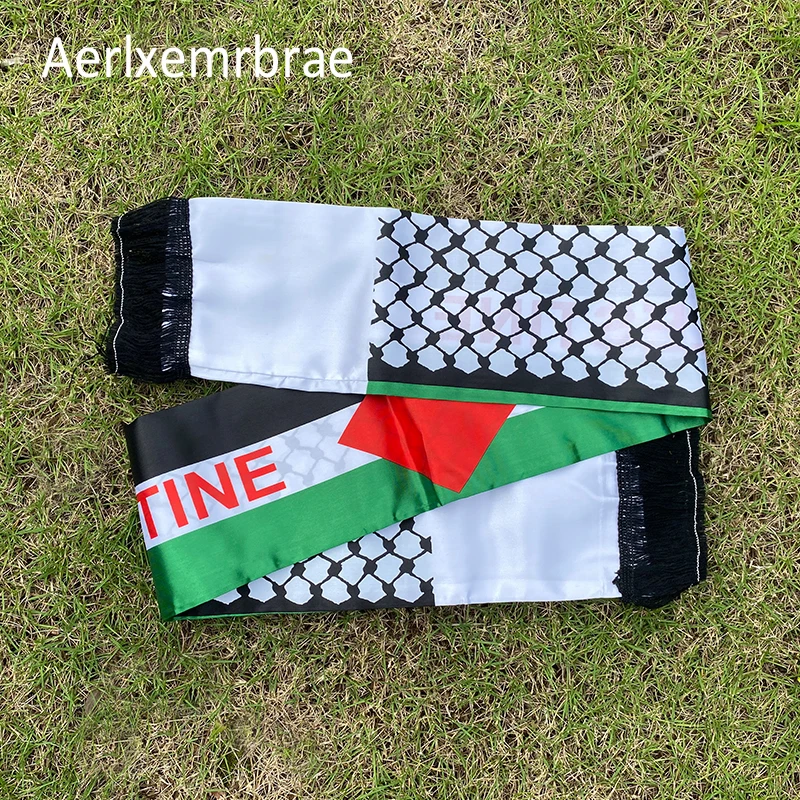 Aerlxemrbrae Palestine flag  Custom Scarf  palestine national day  14*130cm    Scarf Printing Satin Palestinian  Scarf