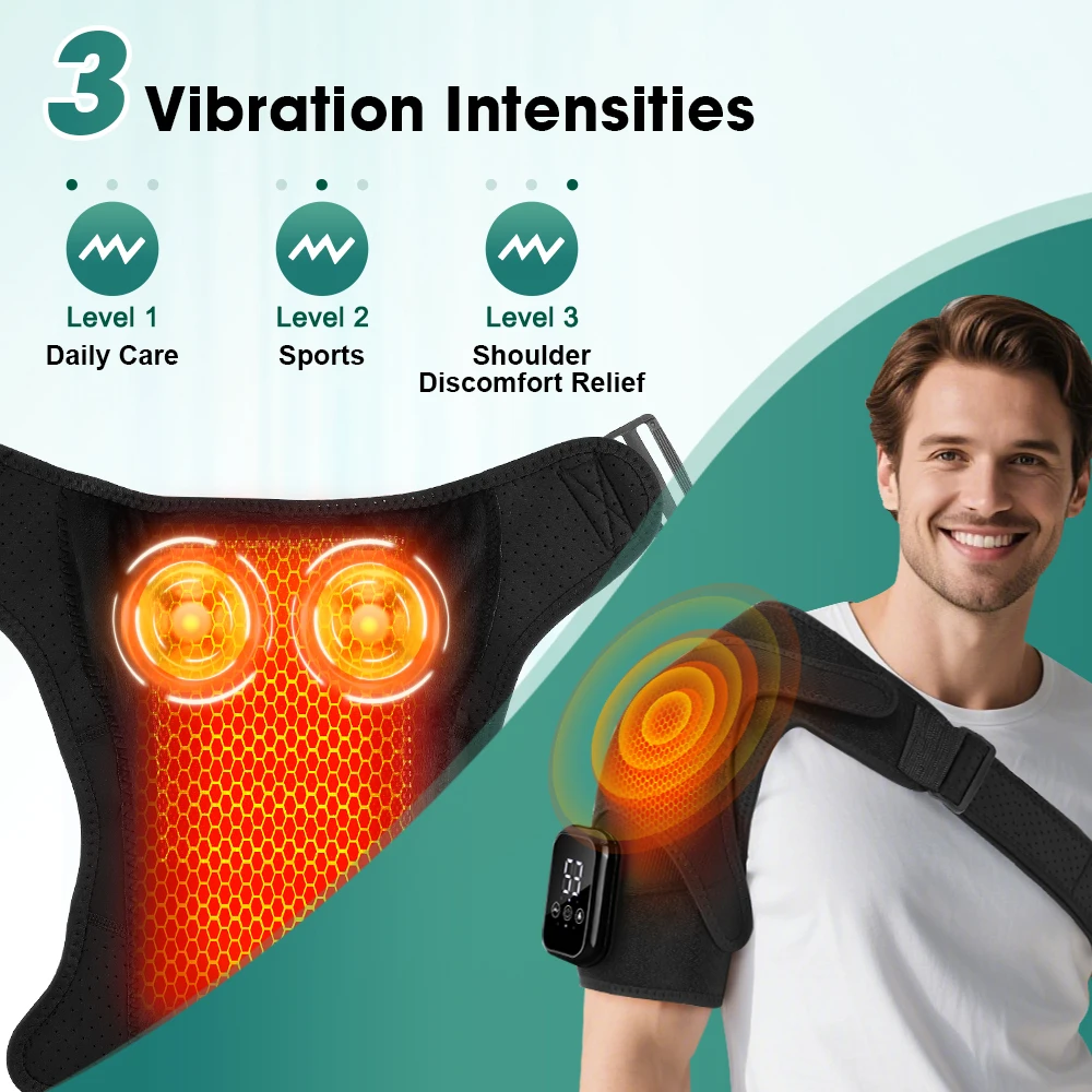 Heating Vibration Shoulder Wrap Massager Electric Cordless Shoulder Brace Heated Pad houlder Massage Support Belt Muscle Relax