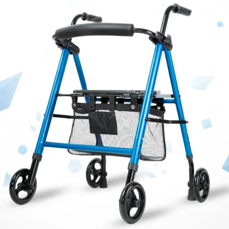Multi-Functional Folding Walking Trolley-Aluminum Alloy Four-Wheel Walker, Comfortable Seating and Shock Absorber