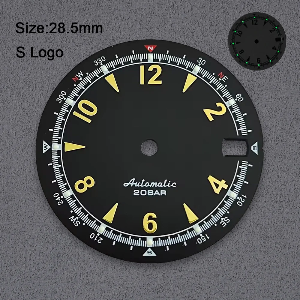 Retro Green Luminous Watch Dial, 28.5mm, for Repair and Customization