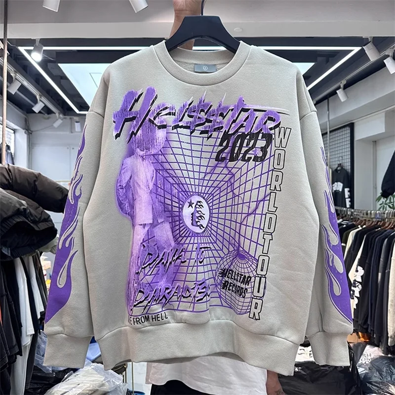 

Hellstar Letter Printed Sweatshirts Men Women Loose Autumn Winter Plush Pullover Round Neck Hoodie