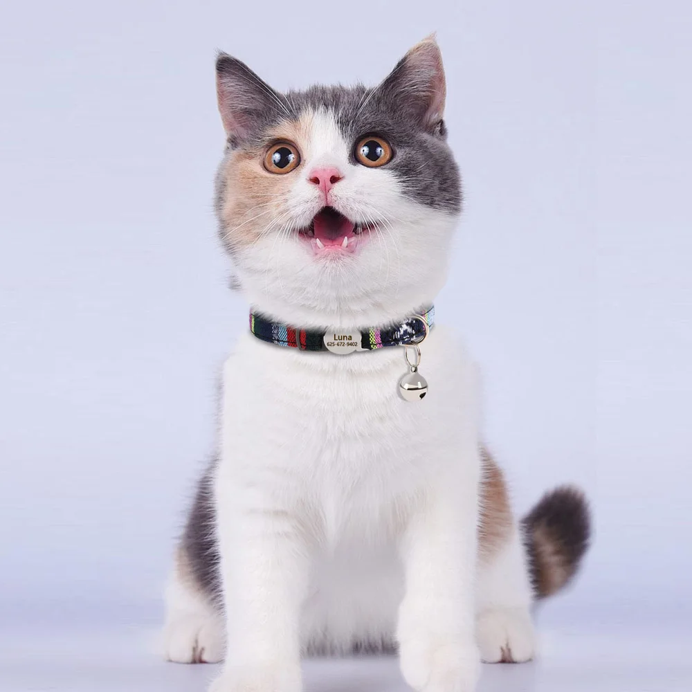 Personalized Nylon Cat Collar Quick Release Puppy Cats Collars Safety Breakaway Pet Kitten Necklace Free Engraved Adjustable 5