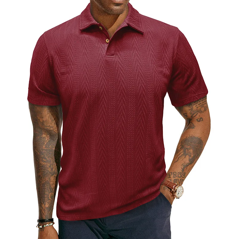 Stilvolle Kurzarm-Poloshirts für Herren in Hellgrau mit Zickzack-Textur, ideal für Freizeit- und Business-Freizeitkleidung für den Sommer – Detail 9