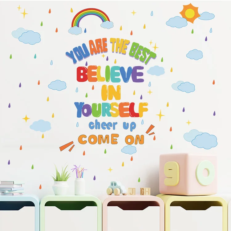 Cartoon Regenbogen Englischer Spruch Wandaufkleber Kinderzimmer Dekoration Wandbild Kinderzimmer Kinderzimmer Dekor Selbstklebende Tapete – Detail 5