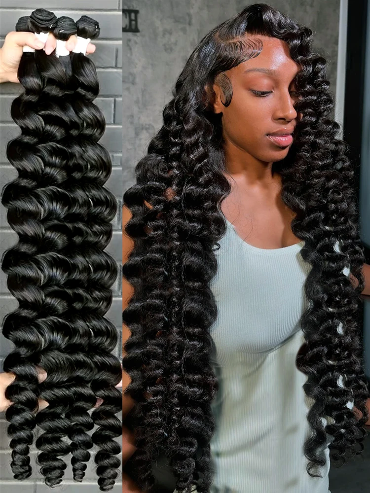 Rosabeauty 30 40 Inch Loose Deep Wave Bundles 100% Human Hair Brazilian Loose Wave human hair bundles Hair extensions Tissage