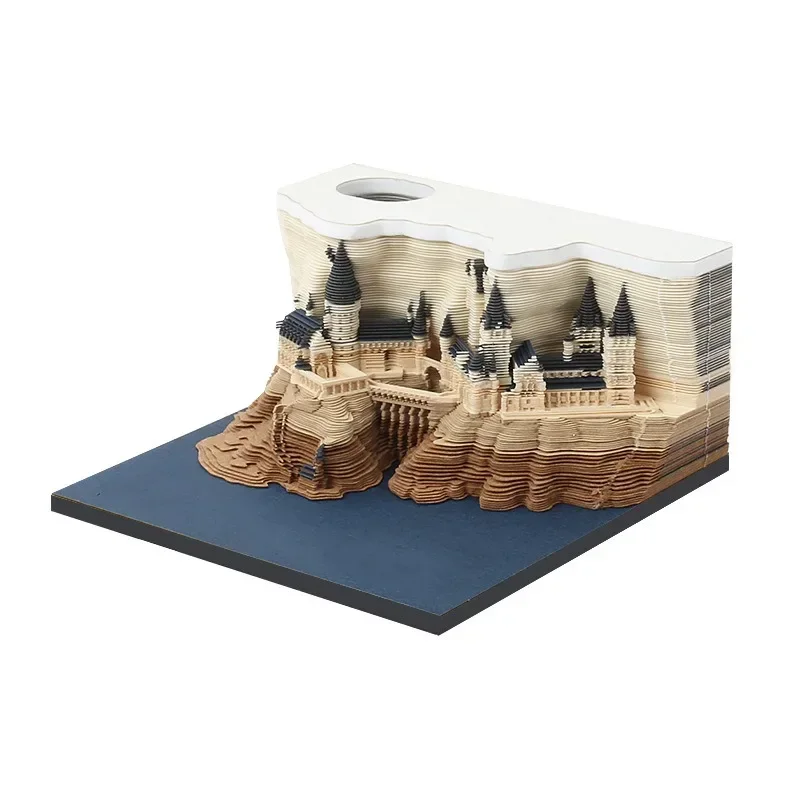 2025 3D Castle Paper Sculpture Desk Calendar Magic Castle Memo Pad Tear-Away Notepad DIY Craft Gifts for Home Office School