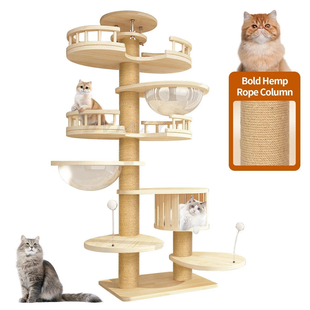 Wandmontierter Kratzbaum Für Katzen – 175 Cm Hoch Mit Teppichregalen & Jutepfosten
