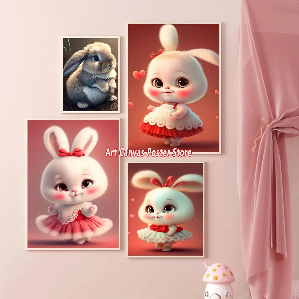 

Funny Cute Animal Rabbit Wearing Skirt Art Poster Print FanKindergarten Wall Art Canvas Painting Picture Baby Room Nursery Decor