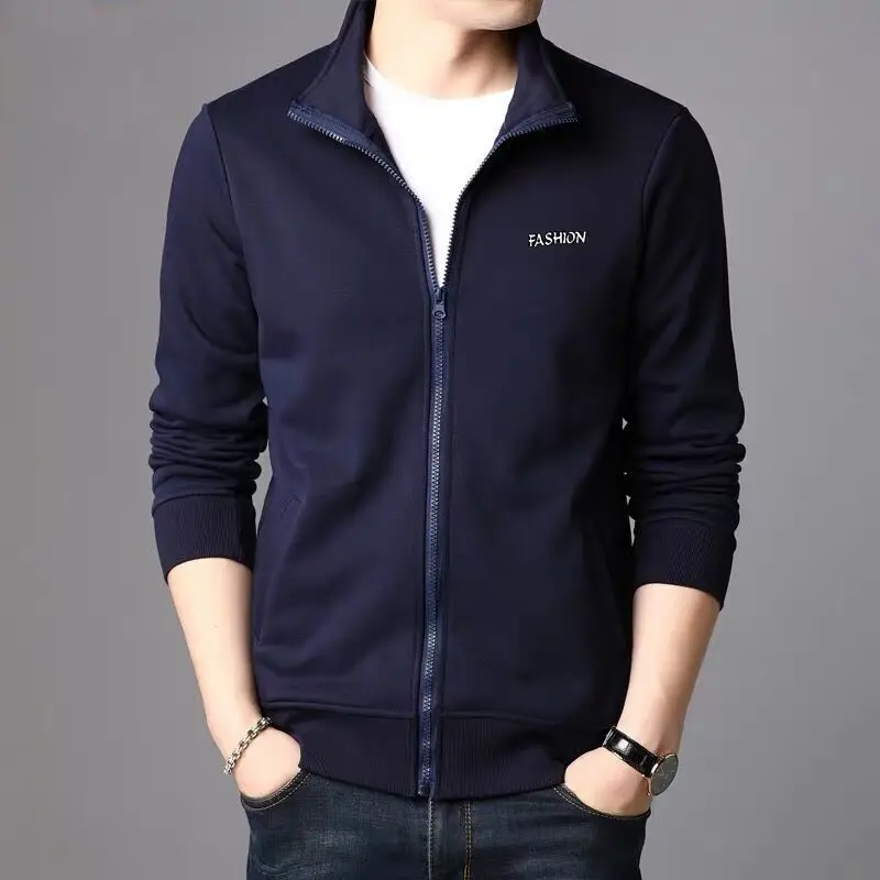 Spring KPOP Fashion Style Harajuku Slim Fit Tops Loose Casual All Match Sweatshirt Stand Collar Zipper Jacket Pockets Outerwear