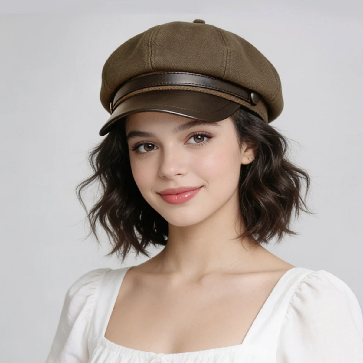 Large Head Circumference Woolen Newsboy Cap for Women, Suitable for All Seasons, Vintage British Style, Korean-Style Duckbill Cloud Hat, Painter's Hat