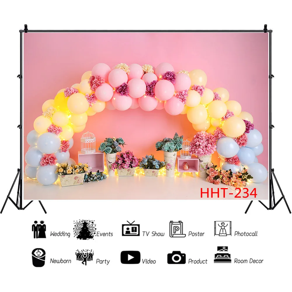 

Vinyl Custom Colorful Balloon Arch Decoration Photography Backdrops Newborn Baby Birthday Photo Studio Background FSS-998