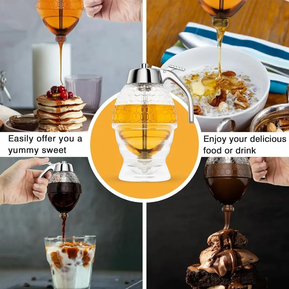 Drip-free honey dispenser maple syrup pouring bottle honey jar stand honeycomb-shaped pitcher