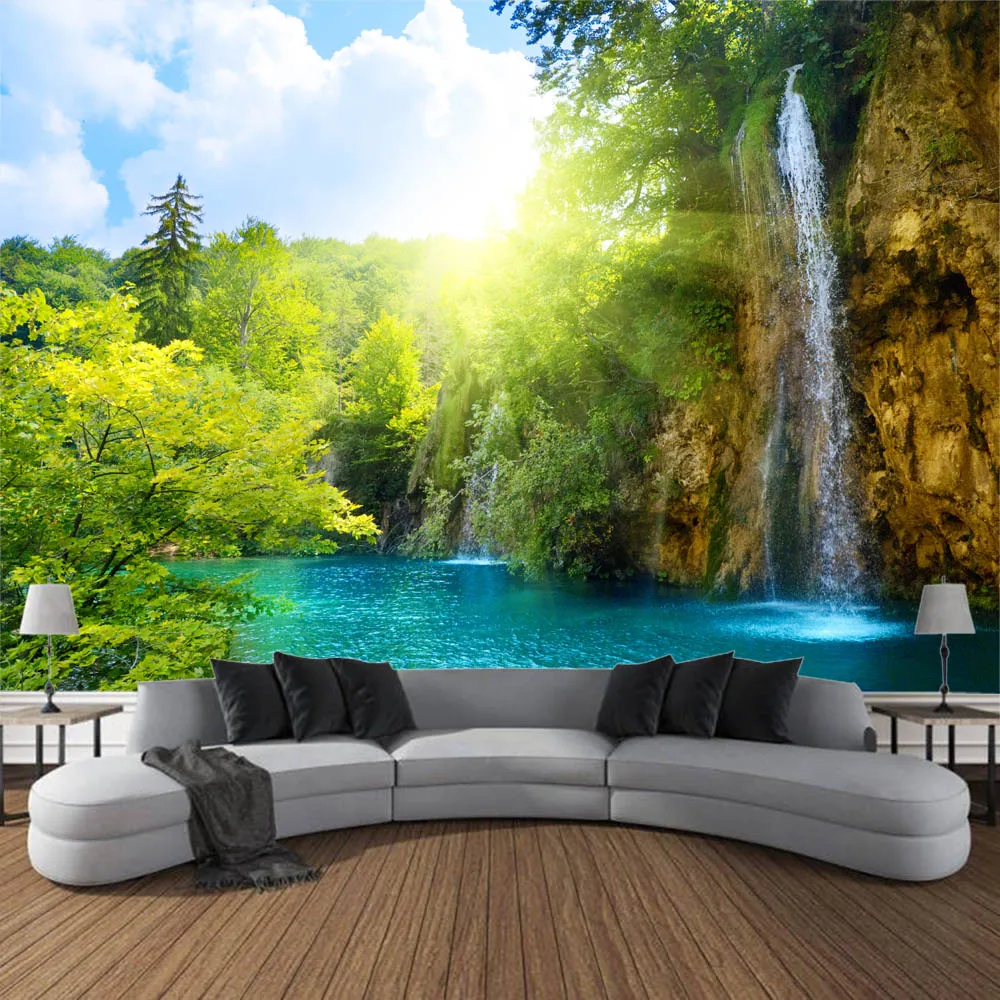 Tapestry Decor Natural forest landscape tapestry jungle waterfall wall hanging bohemian psychedelic art home decoration hippie yoga sheets