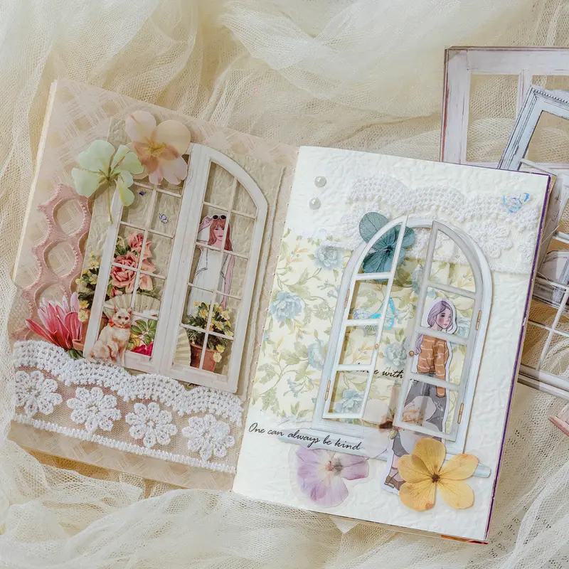 10 Sheets Vintage Hollow Door Window Sticker Diy Diary Decoration Plant Flower INS Sticker Album Scrapbooking Kawaii Stationery - Image 6